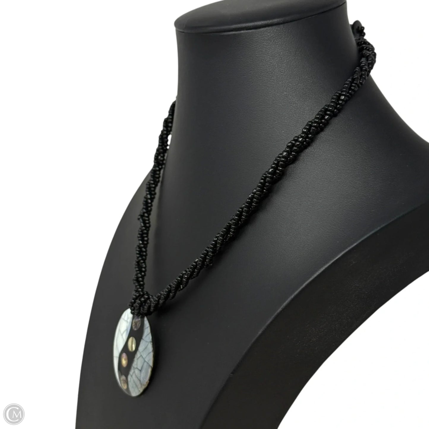 Mother Of Pearl Yin Yang Round Pendant Twisted Bead Necklace