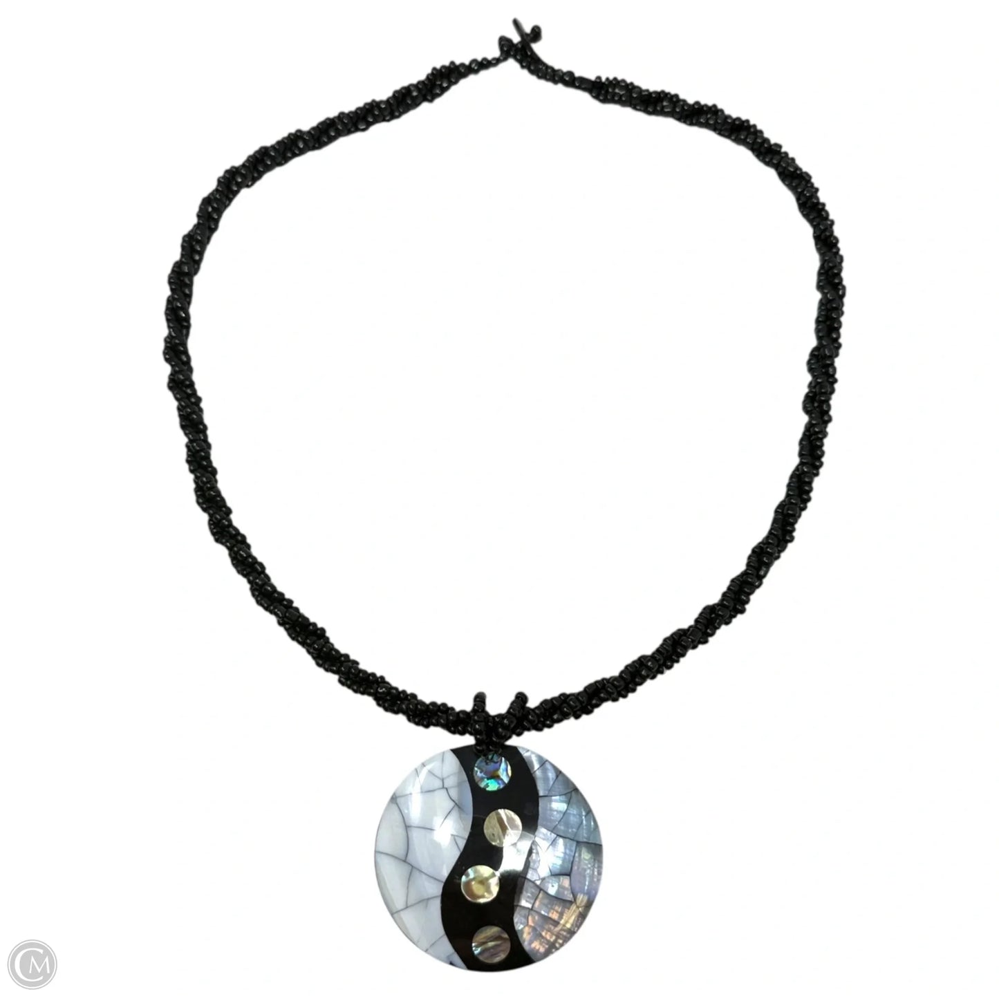Mother Of Pearl Yin Yang Round Pendant Twisted Bead Necklace
