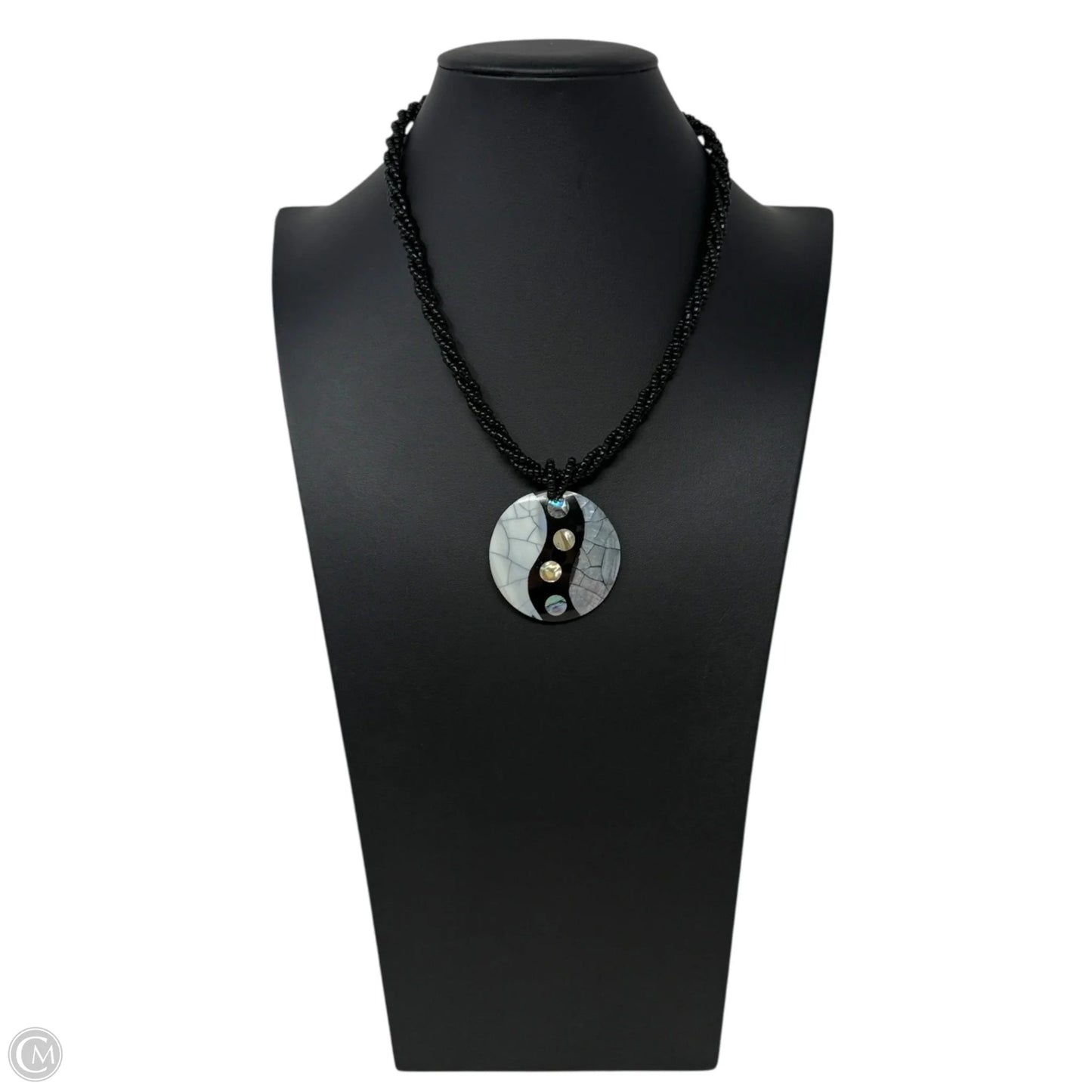 Mother Of Pearl Yin Yang Round Pendant Twisted Bead Necklace