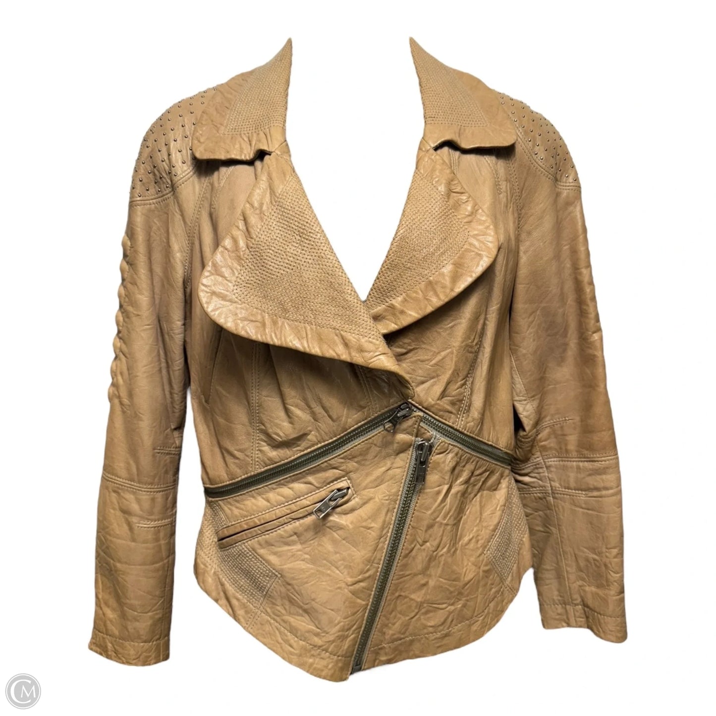 Studded Jacket Moto Leather By Yigal Azrouël In Tan, Size: 4