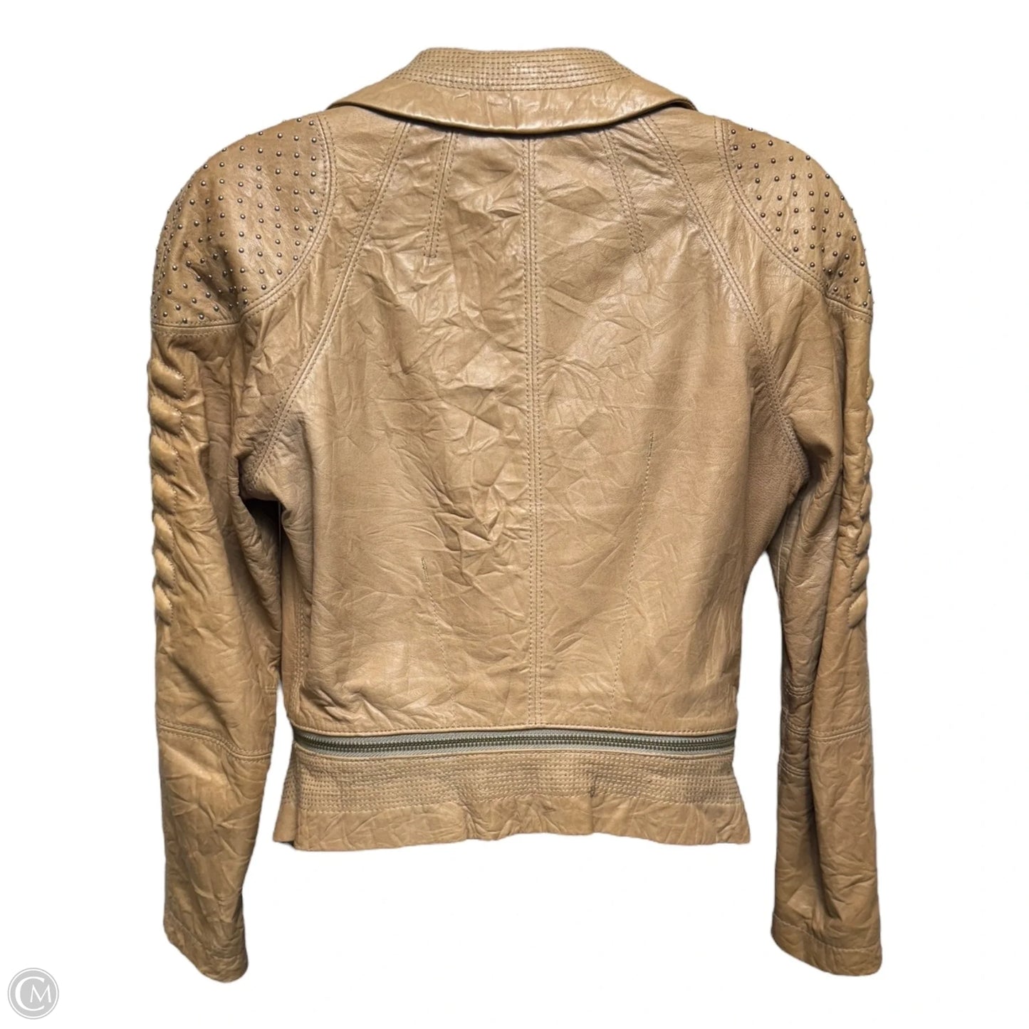 Studded Jacket Moto Leather By Yigal Azrouël In Tan, Size: 4