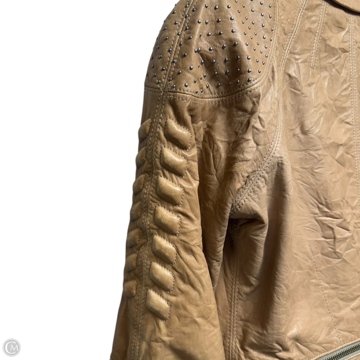 Studded Jacket Moto Leather By Yigal Azrouël In Tan, Size: 4