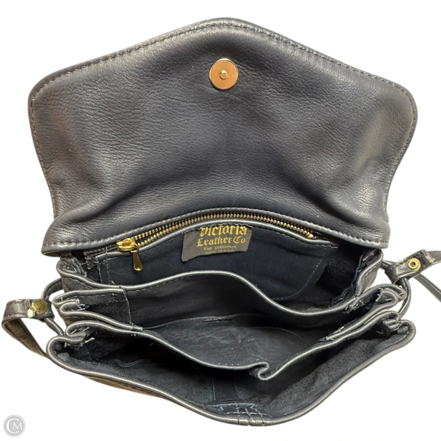Triple Compartment Leather Shoulder Bag By Victoria Leatger Company, Size: Medium