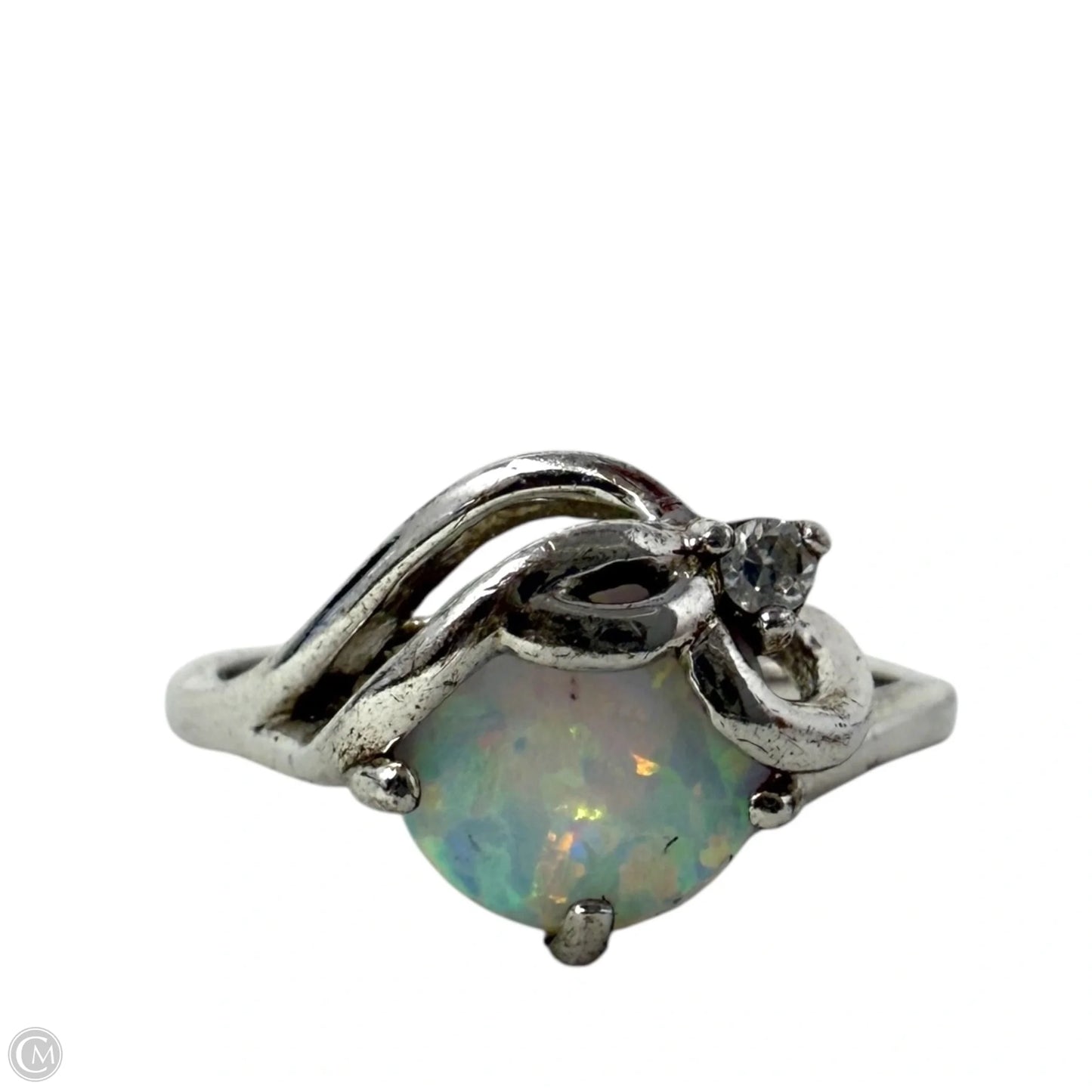 Sterling Silver, Opal & Clear Stone Ring, Size: 8