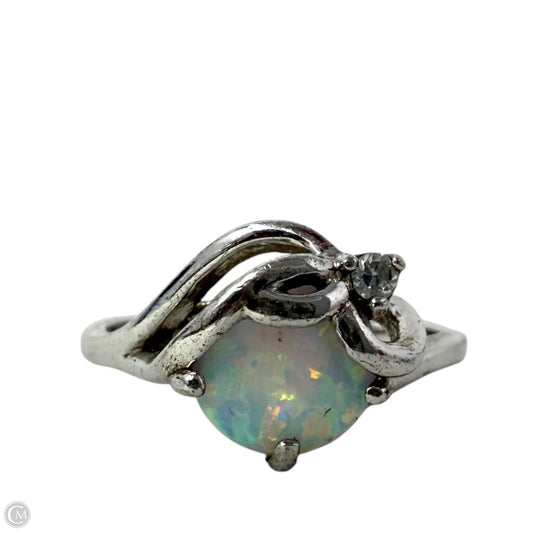 Sterling Silver, Opal & Clear Stone Ring, Size: 8