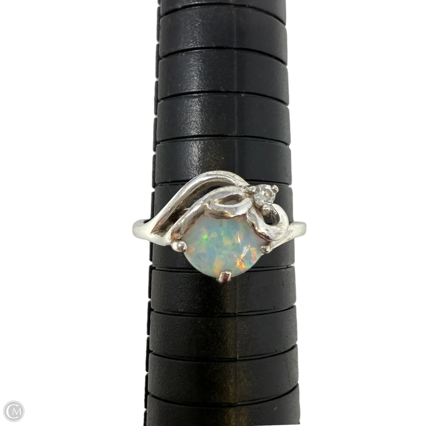 Sterling Silver, Opal & Clear Stone Ring, Size: 8
