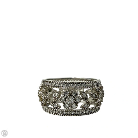 Sterling Silver Filigree Floral Cubic Zirconia Wide Band Ring By Fusion Designs, Size: 9