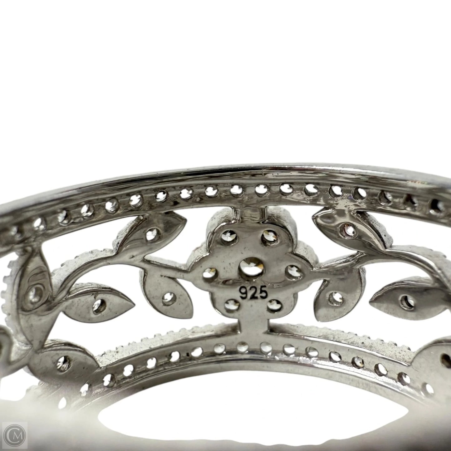Sterling Silver Filigree Floral Cubic Zirconia Wide Band Ring By Fusion Designs, Size: 9