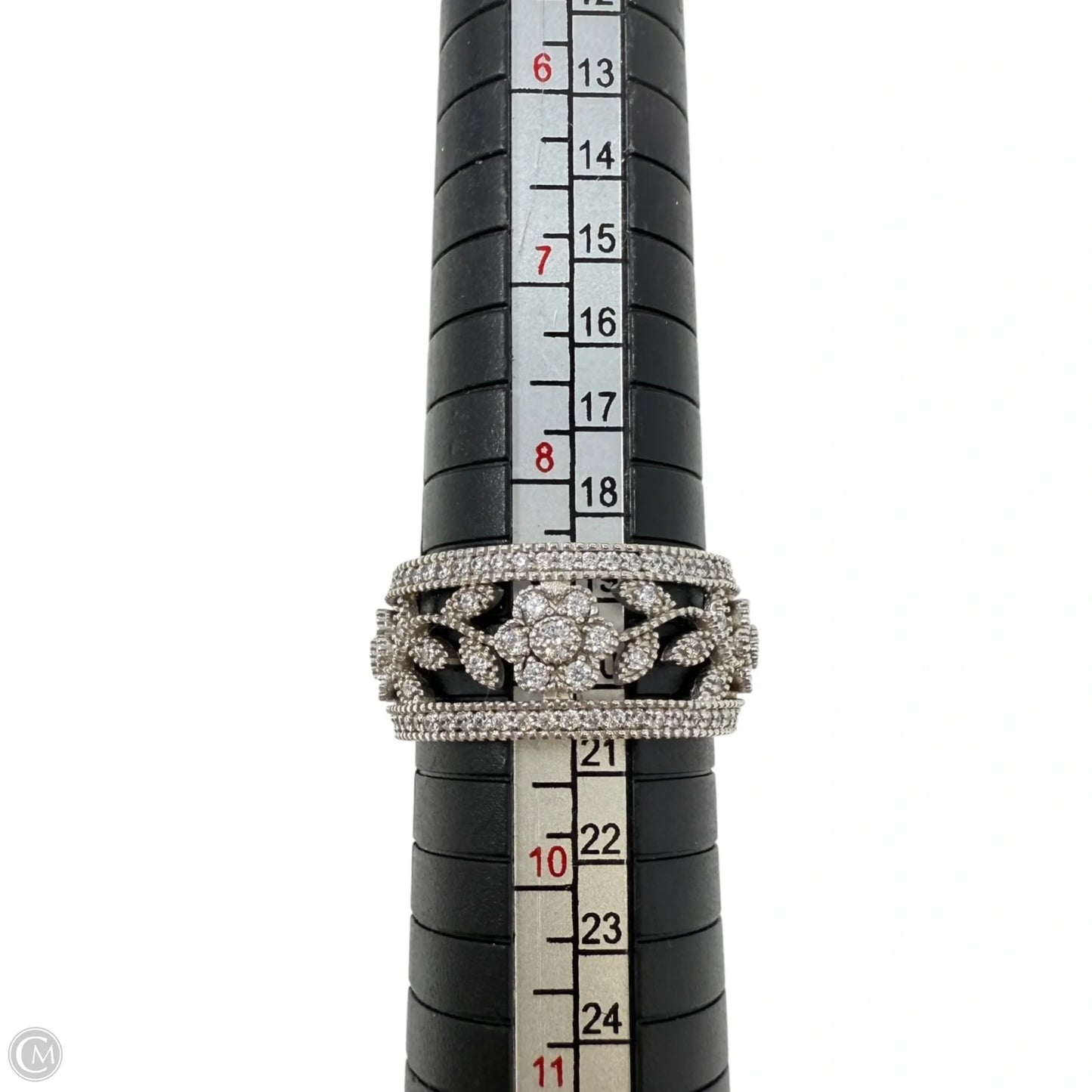 Sterling Silver Filigree Floral Cubic Zirconia Wide Band Ring By Fusion Designs, Size: 9