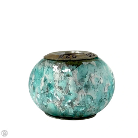 Sterling Silver, Murano Glass Cracked Ice Aqua Bracelet Charm