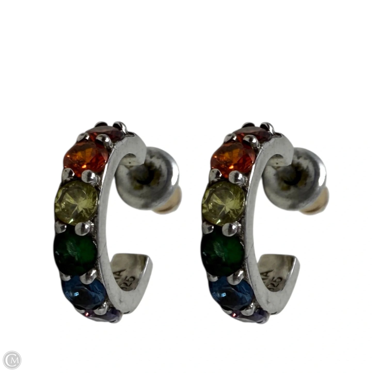 Sterling Silver Rainbow Crystal Hoop Earrings