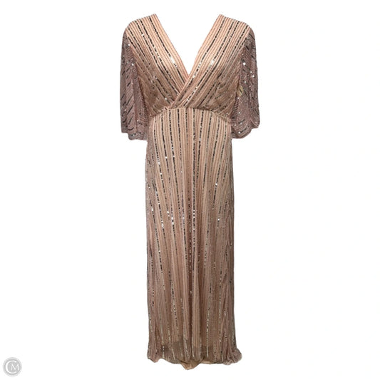 Embellished Sequin Cape Evening Gown By Babeyond In Peach, Size: 14