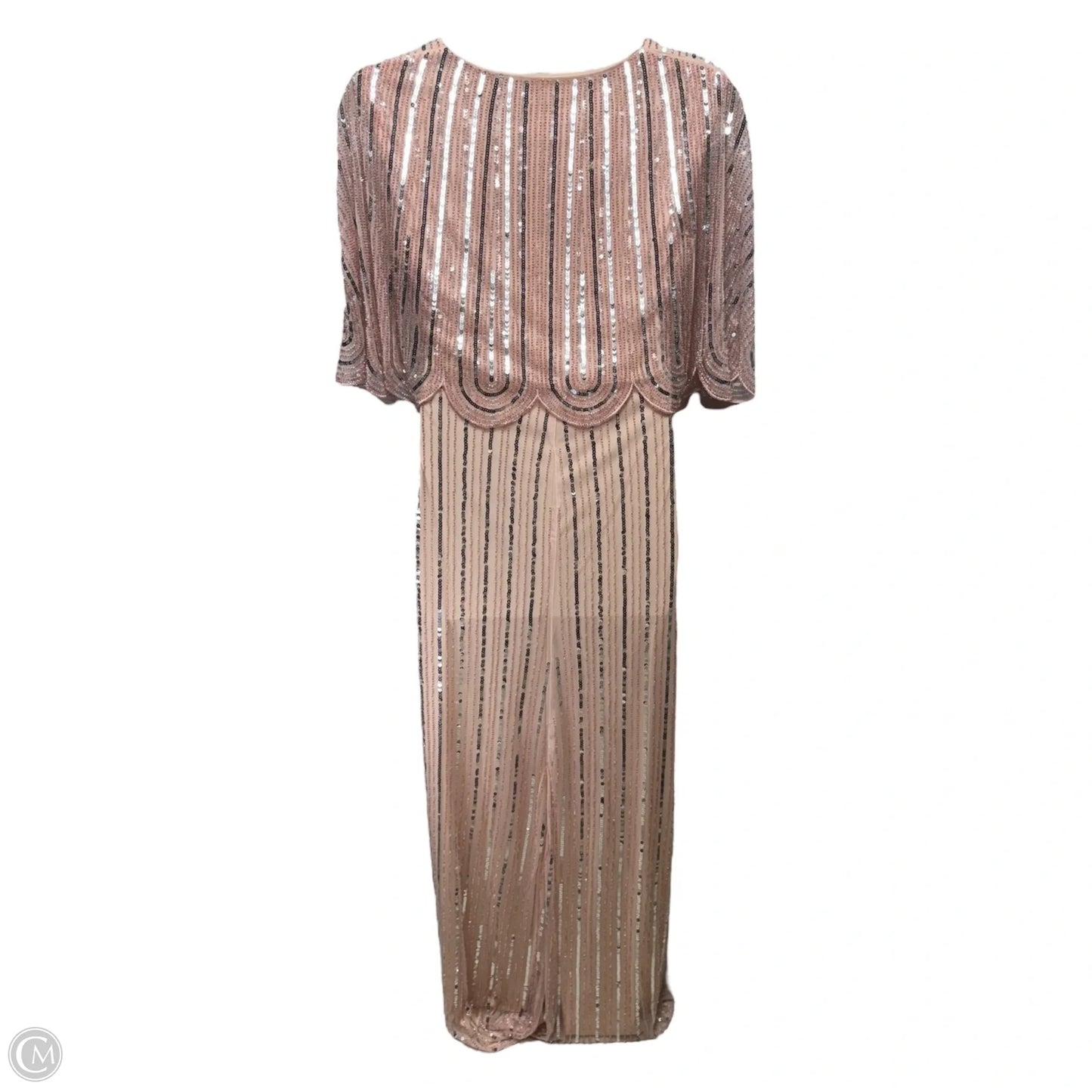 Embellished Sequin Cape Evening Gown By Babeyond In Peach, Size: 14