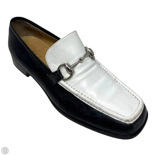 AS IS Vintage Two Tone Horsebit Loafers Shoes Luxury Designer By Gucci In Black & White, Size: 7.5