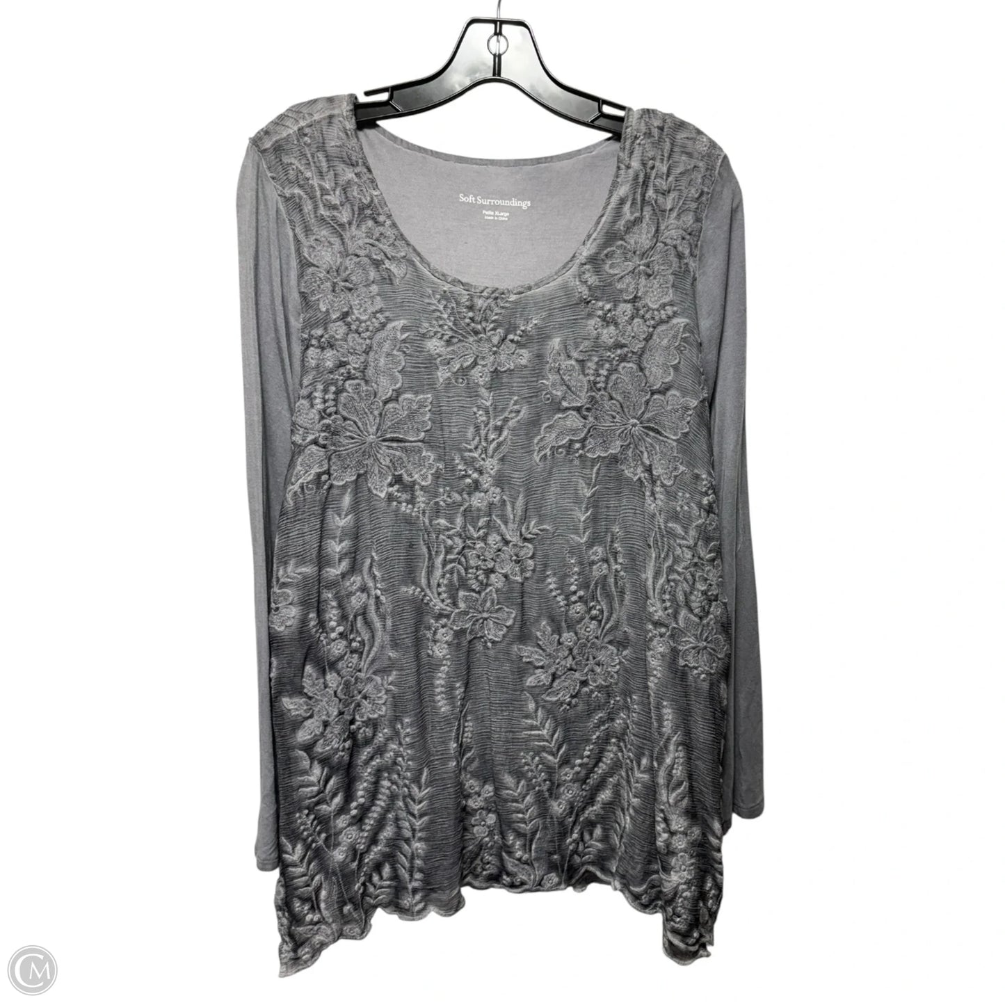 Embroidered Top Long Sleeve By Soft Surroundings In Grey, Size: Xlp