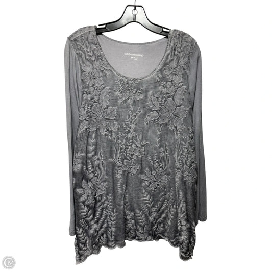Embroidered Top Long Sleeve By Soft Surroundings In Grey, Size: Xlp