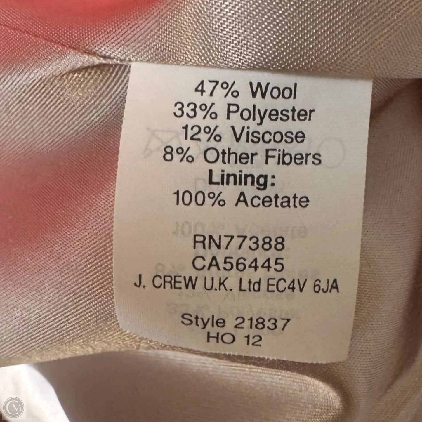Coat Wool Blend By J. Crew In Orange, Size: M estimated