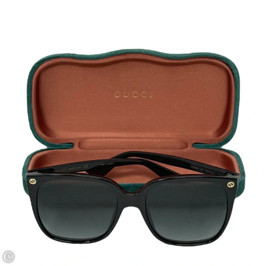 GG0022S Butterfly 57mm Sunglasses Luxury Designer By Gucci In Black Gold Logo/Grey Smoke Gradient