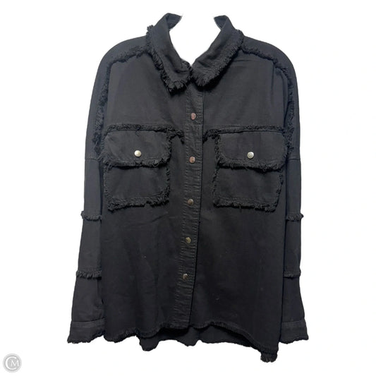 Jacket Shirt By Elan In Black & White, Size: S