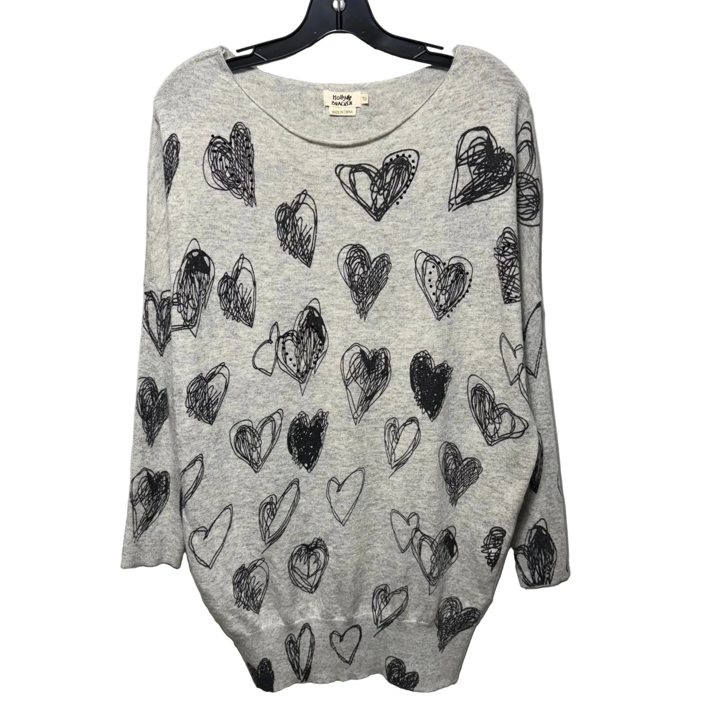 Heart Sweater By Molly Bracken In Black & Grey, Size: Osfm