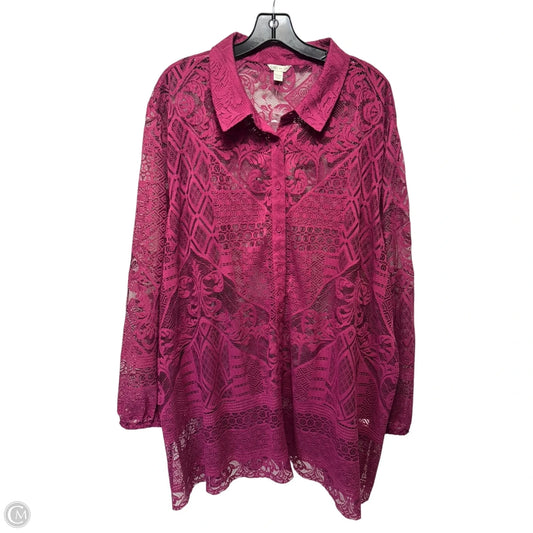 Lace Top Long Sleeve By Cato In Purple, Size: 26