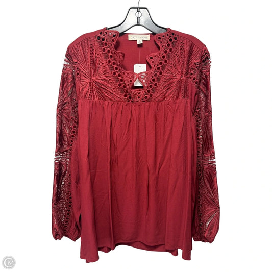 Top Long Sleeve By Cactus & Pearl In Red, Size: M