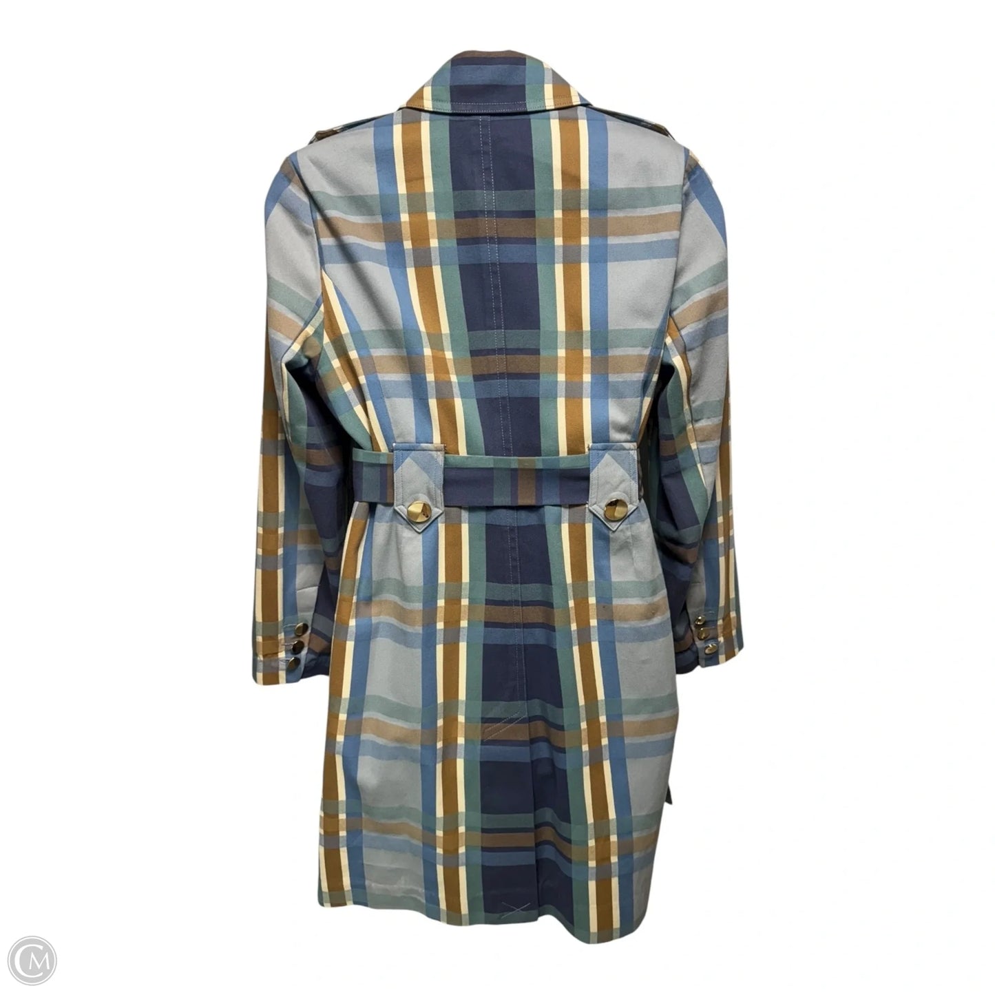 Trench Coat By Cabi In Plaid Pattern, Size: L
