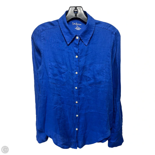 Linen Top Long Sleeve Designer By Lilly Pulitzer In Blue, Size: Xs