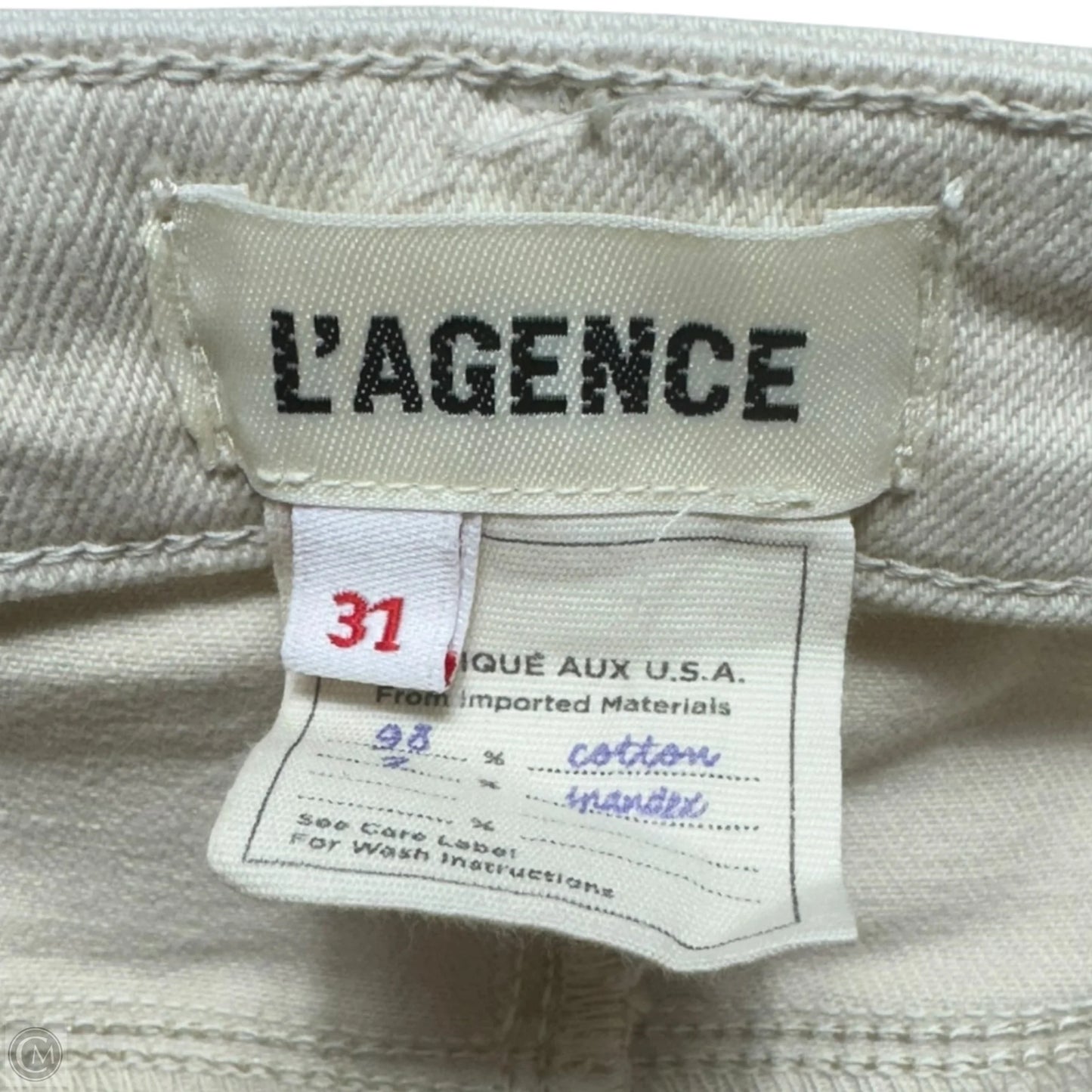 Jeans Cropped By L Agence In Cream, Size: 12/31