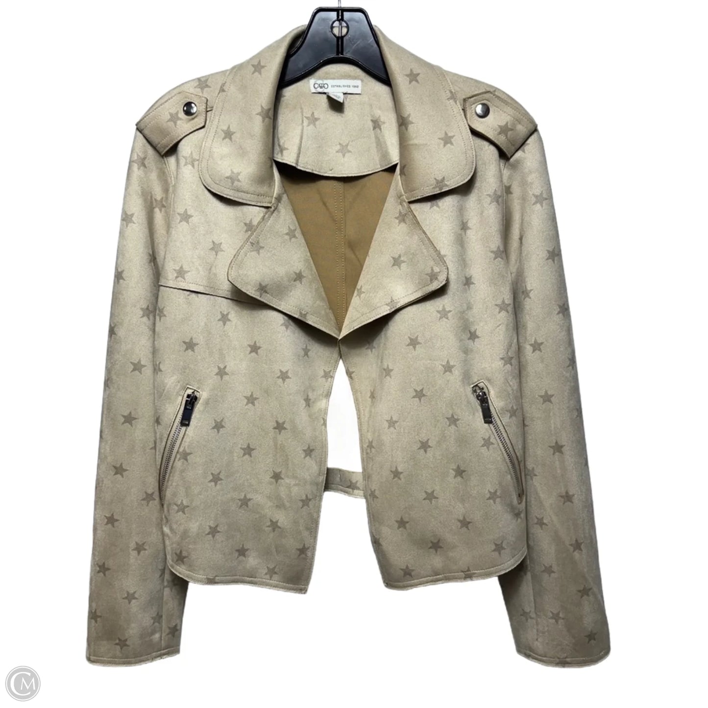 Faux Suede Star Jacket Moto By Cato In Cream, Size: M