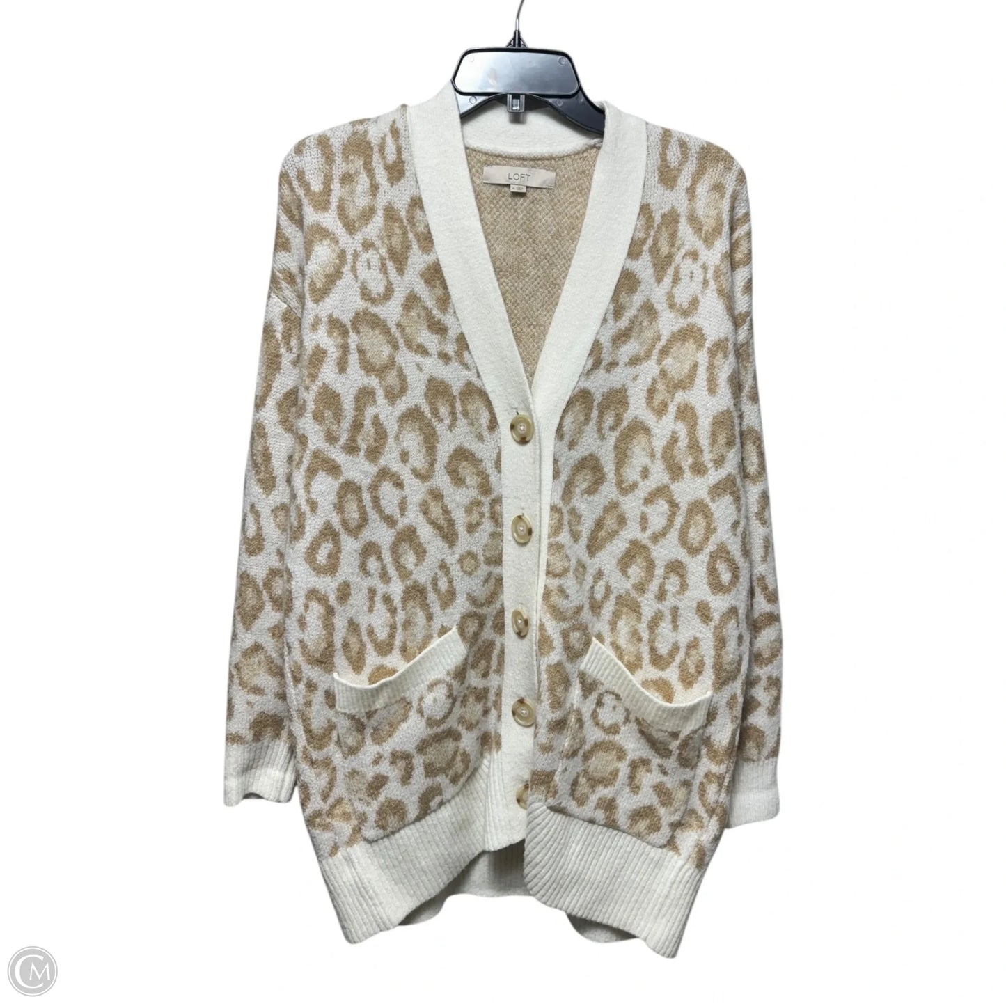 Sweater Cardigan By Loft In Animal Print, Size: M
