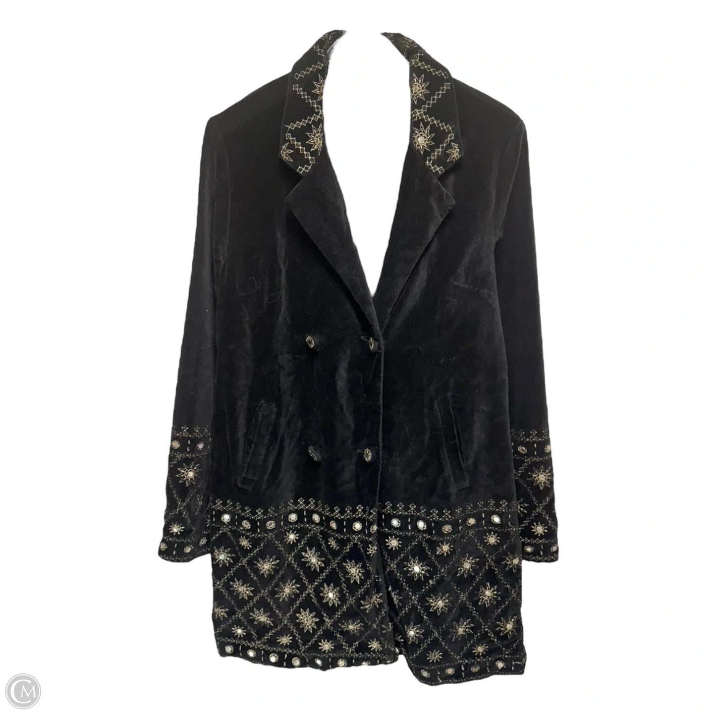 Embellished Magic Velvet Coat By Free People In Black & Gold, Size: M