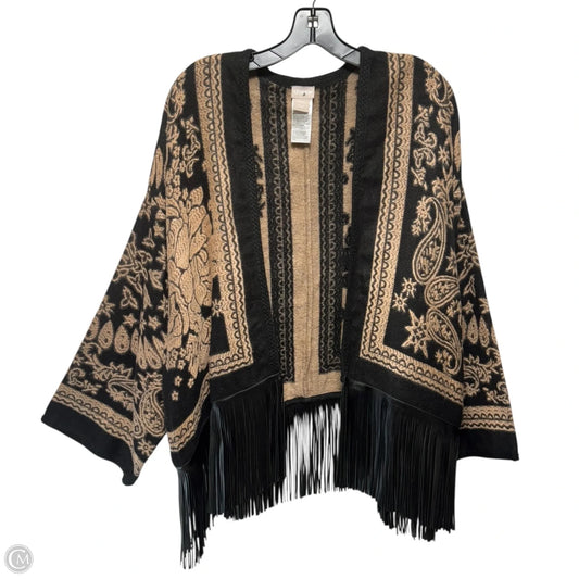 Leather Fringe Sweater Cardigan By Chicos In Black & Tan, Size: L