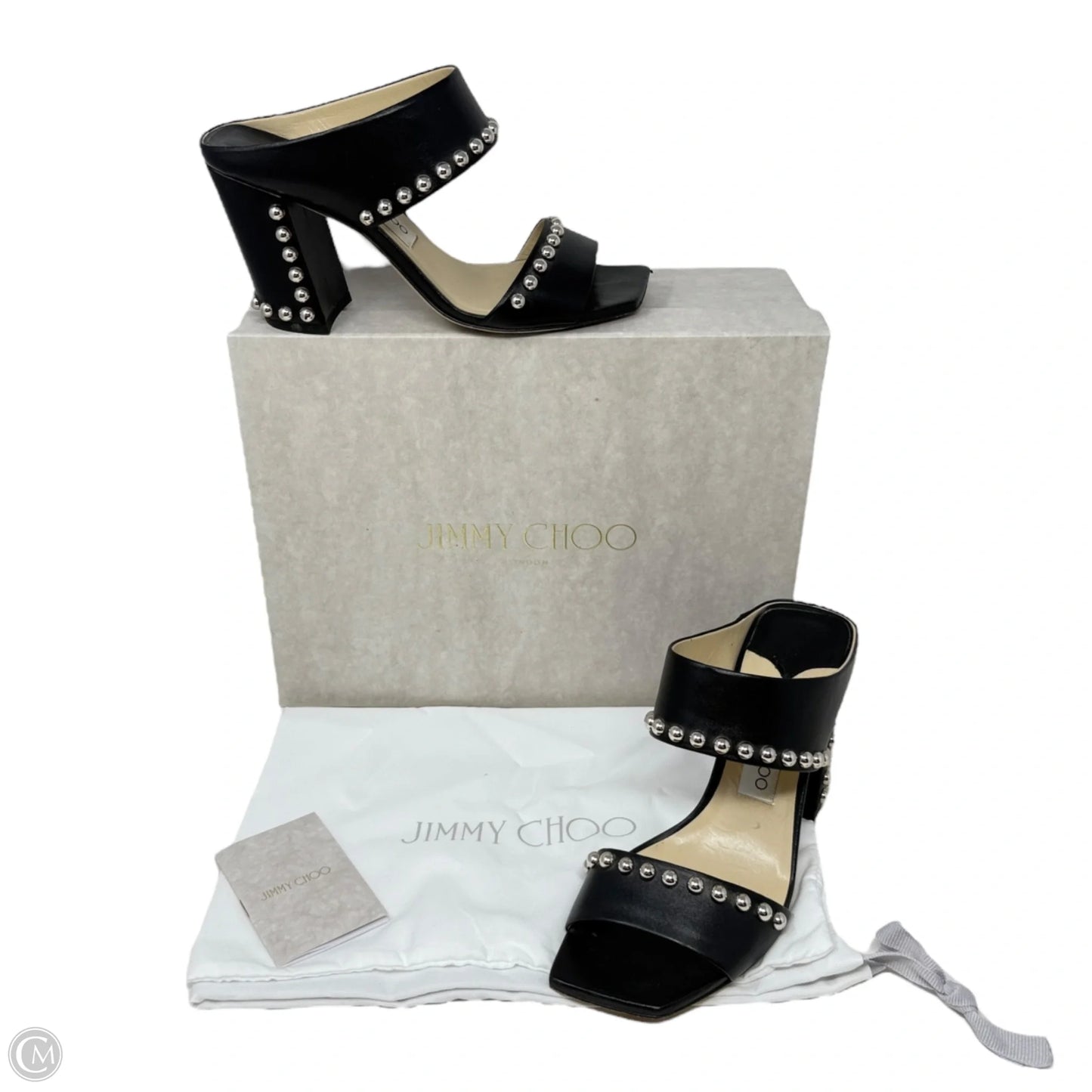 Matty Silver Studded Black Leather Mules Luxury Designer By Jimmy Choo In Black, Size: US 8/IT 38