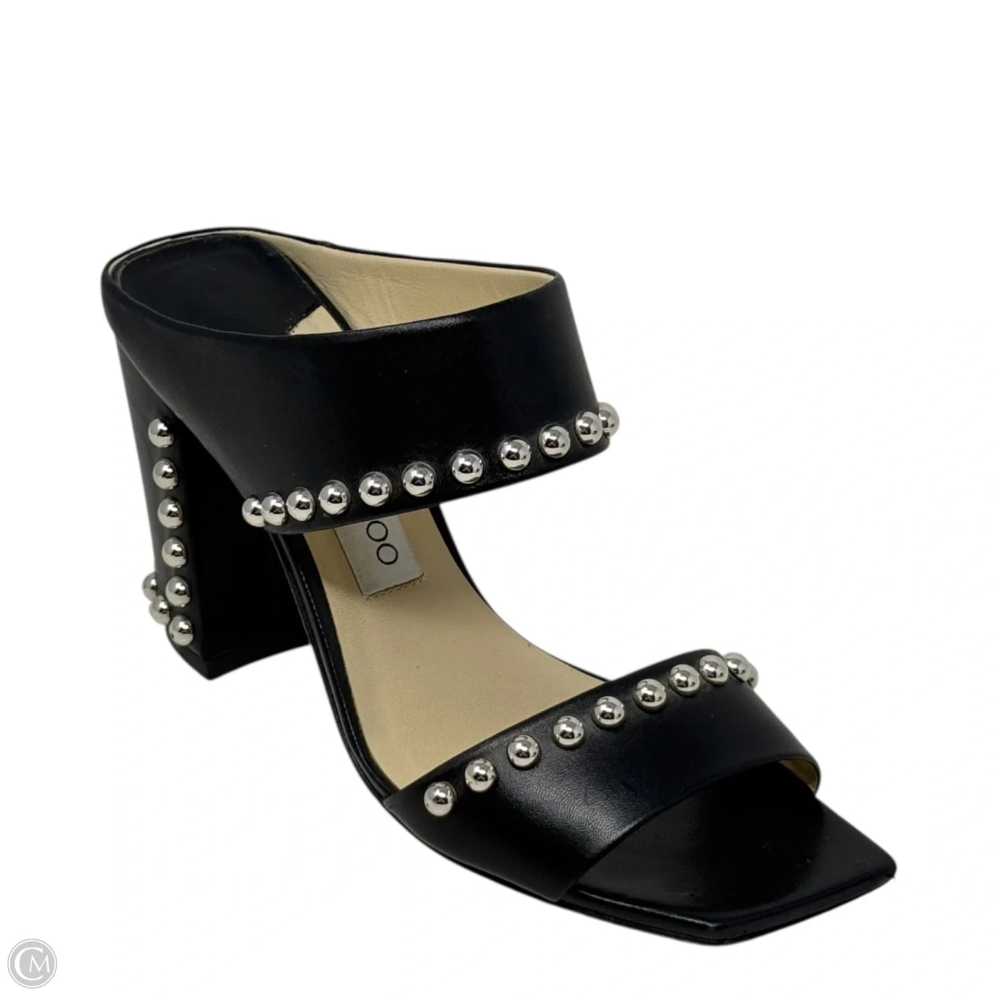Matty Silver Studded Black Leather Mules Luxury Designer By Jimmy Choo In Black, Size: US 8/IT 38