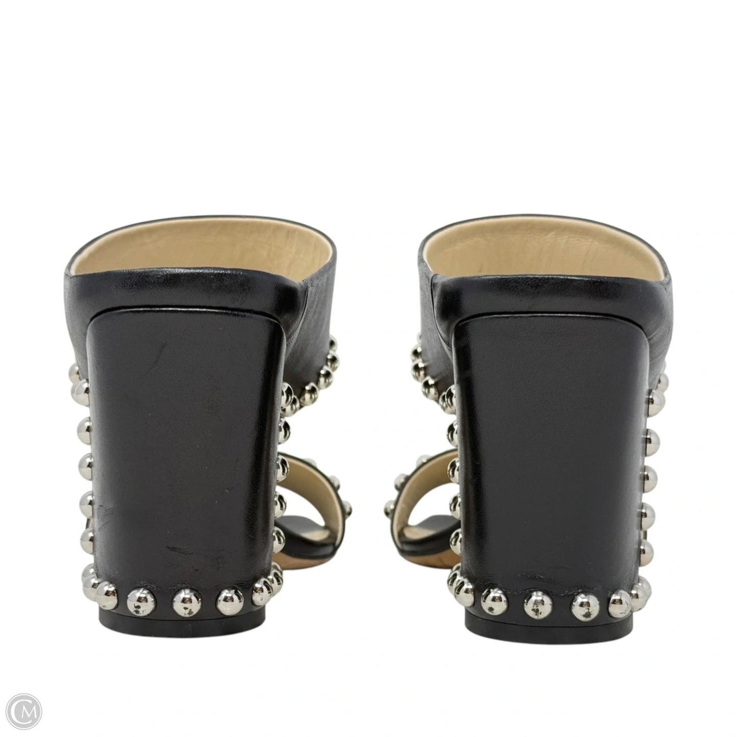 Matty Silver Studded Black Leather Mules Luxury Designer By Jimmy Choo In Black, Size: US 8/IT 38