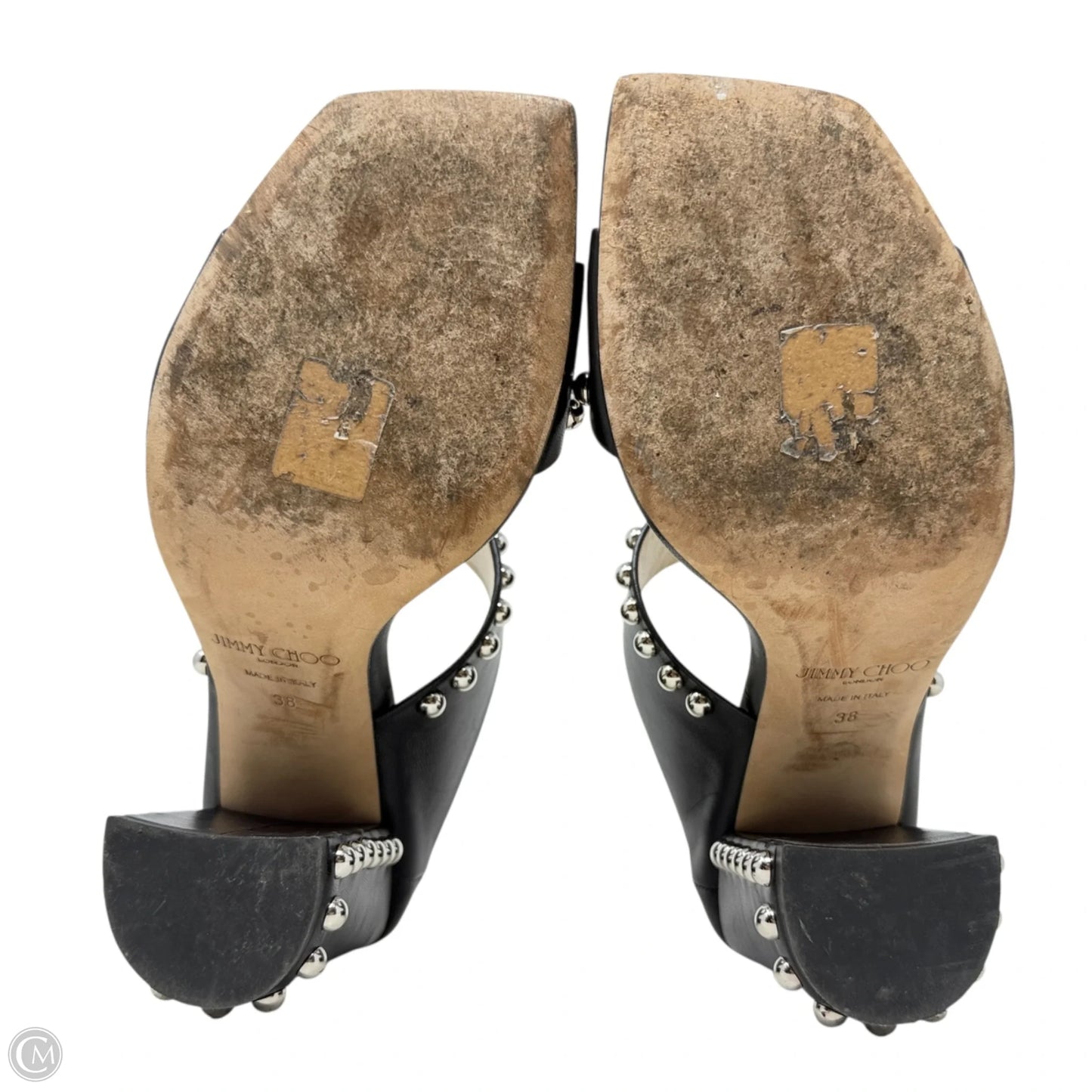 Matty Silver Studded Black Leather Mules Luxury Designer By Jimmy Choo In Black, Size: US 8/IT 38