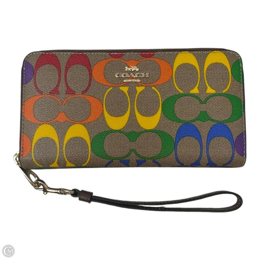 Rainbow Signature Zip Around Wristlet Designer By Coach, Size: Medium