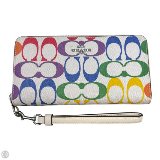 Rainbow Signature Zip Around Wristlet Designer By Coach, Size: Medium