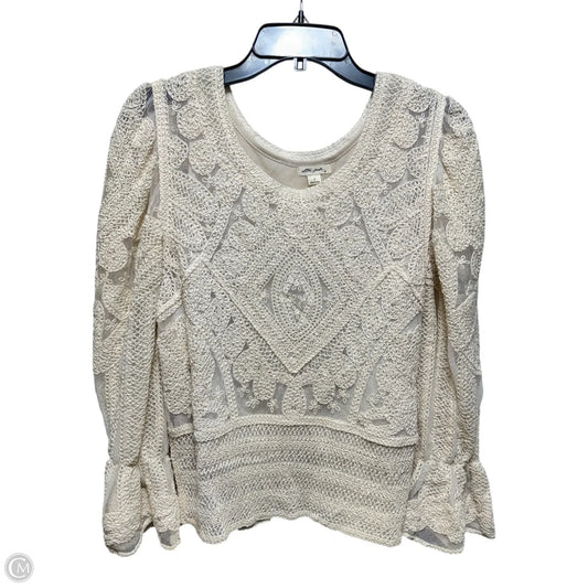 Crochet Lace Top Long Sleeve By Ultra Pink In Cream, Size: S