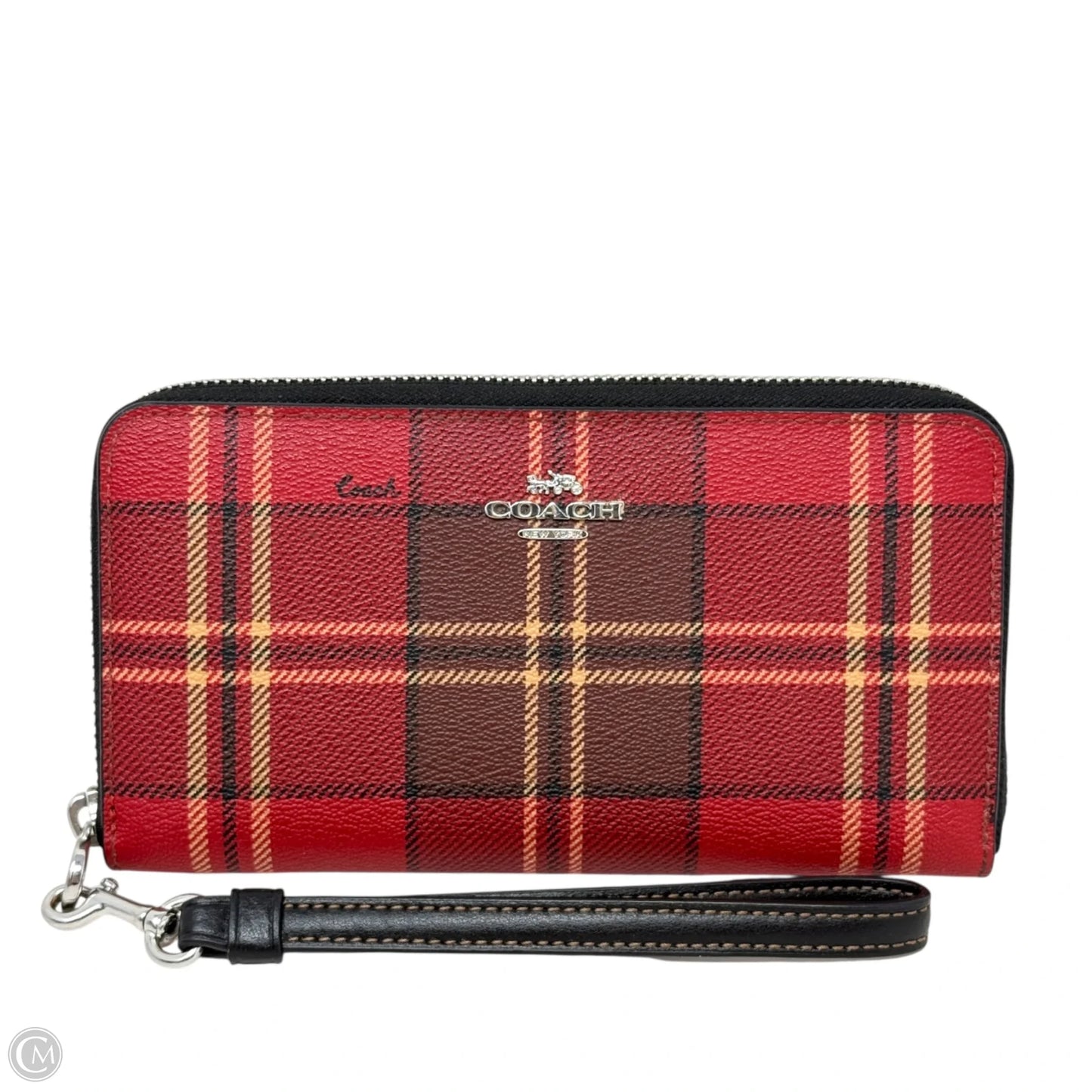 Long Zip Around Wallet/Wristlet With Tartan Plaid Print Designer By Coach, Size: Medium