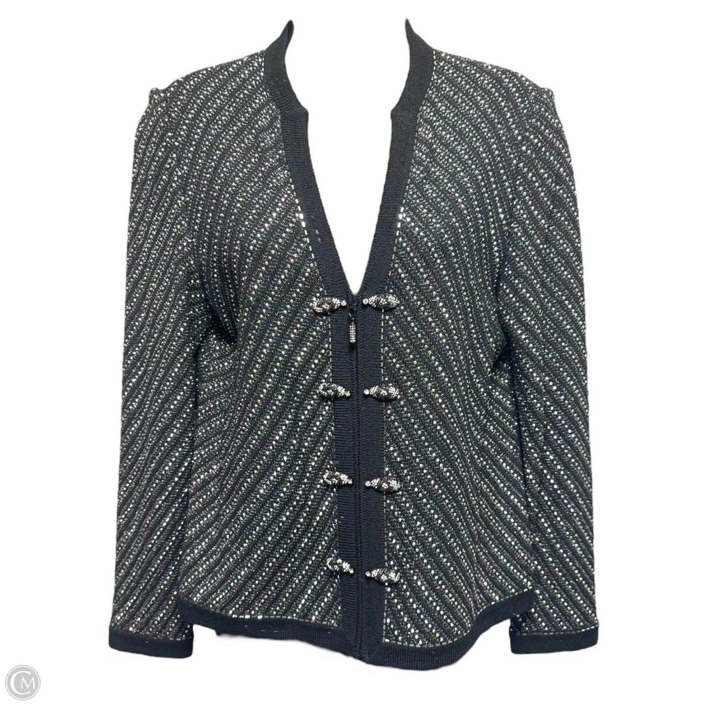 Jacket Luxury Designer By St John Collection In Black & Silver, Size: 6