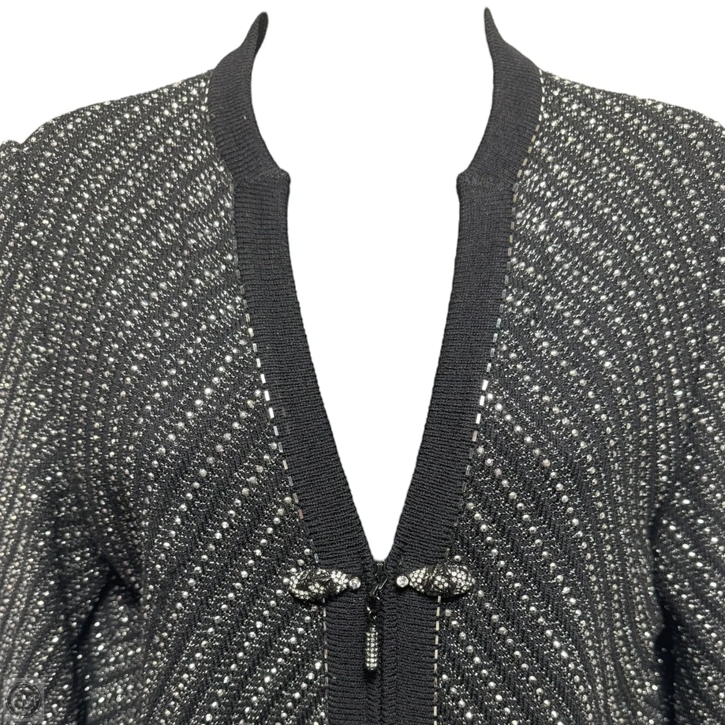 Jacket Luxury Designer By St John Collection In Black & Silver, Size: 6