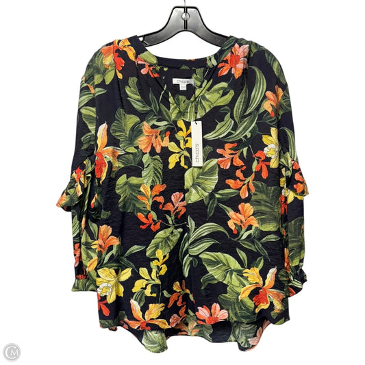 Blouse Long Sleeve By Chicos In Tropical Print, Size: 14