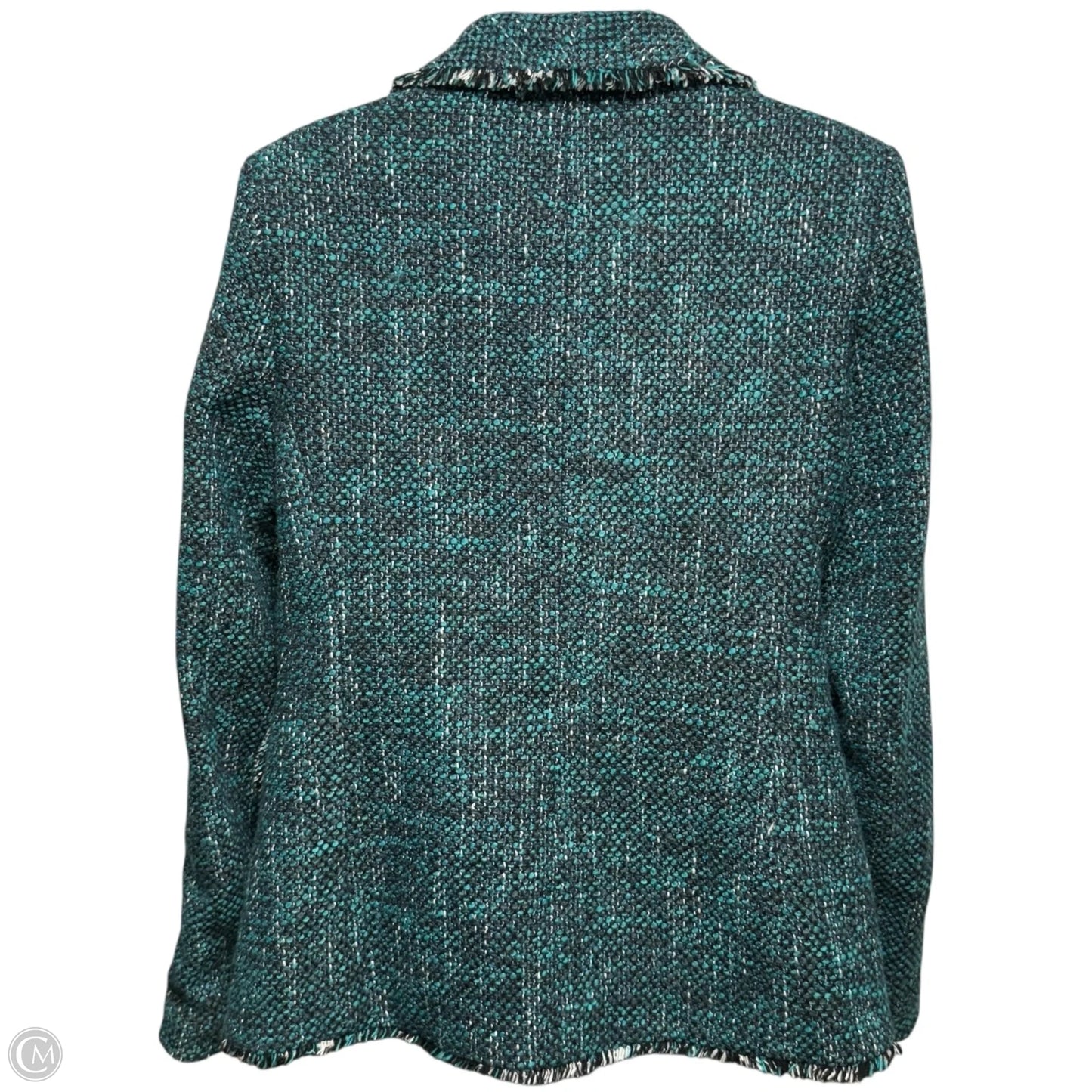 Fringe Trim Tweed Blazer By Helene Berman London X Anthropologie In Teal, Size: M