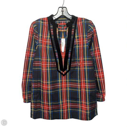 Velvet Trim Top Long Sleeve By J. Crew In Plaid Pattern, Size: Xs