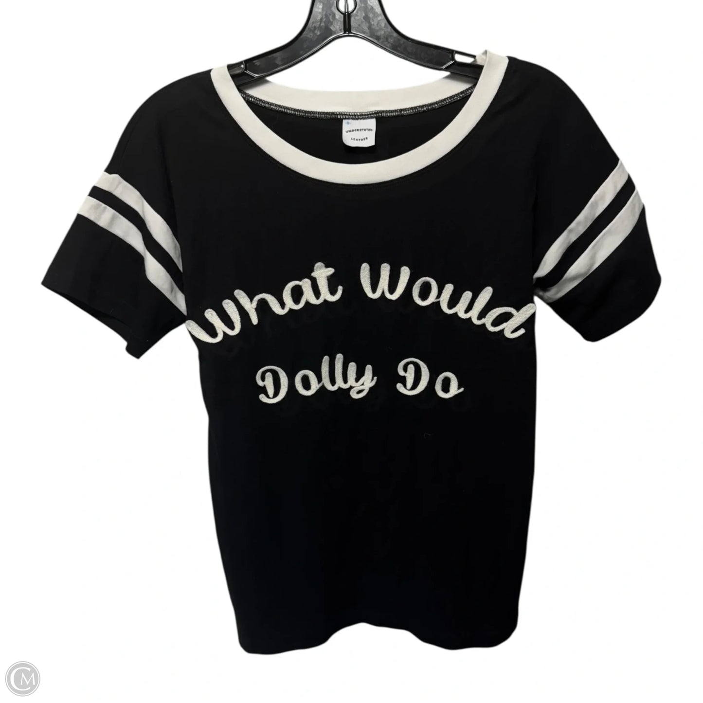 Top Short Sleeve By understated leather  In Black & White, Size: Xs