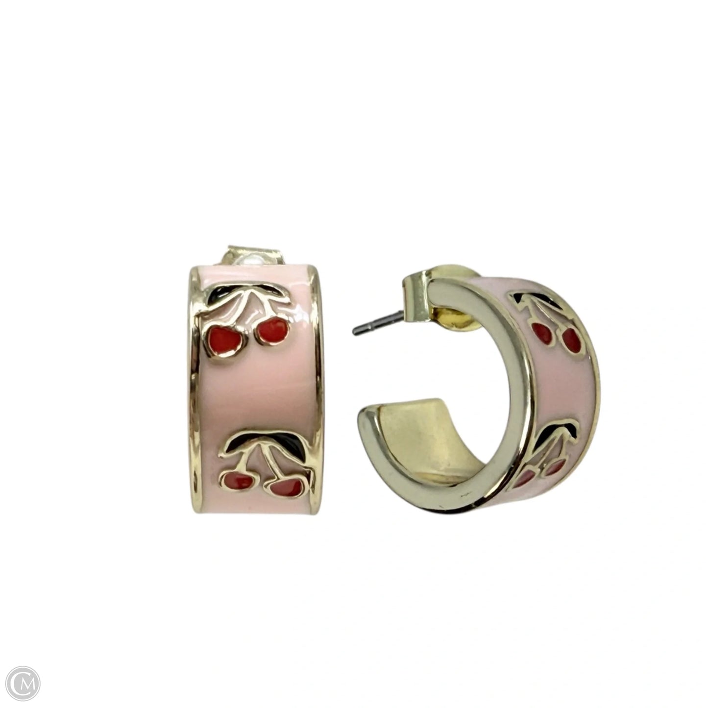 Brass Handpainted Cherry Enamel Huggie Hoop Earrings By Piper K
