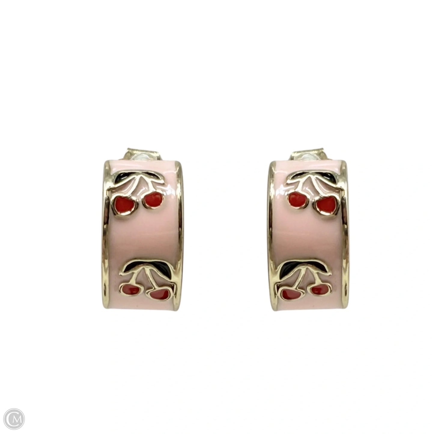 Brass Handpainted Cherry Enamel Huggie Hoop Earrings By Piper K