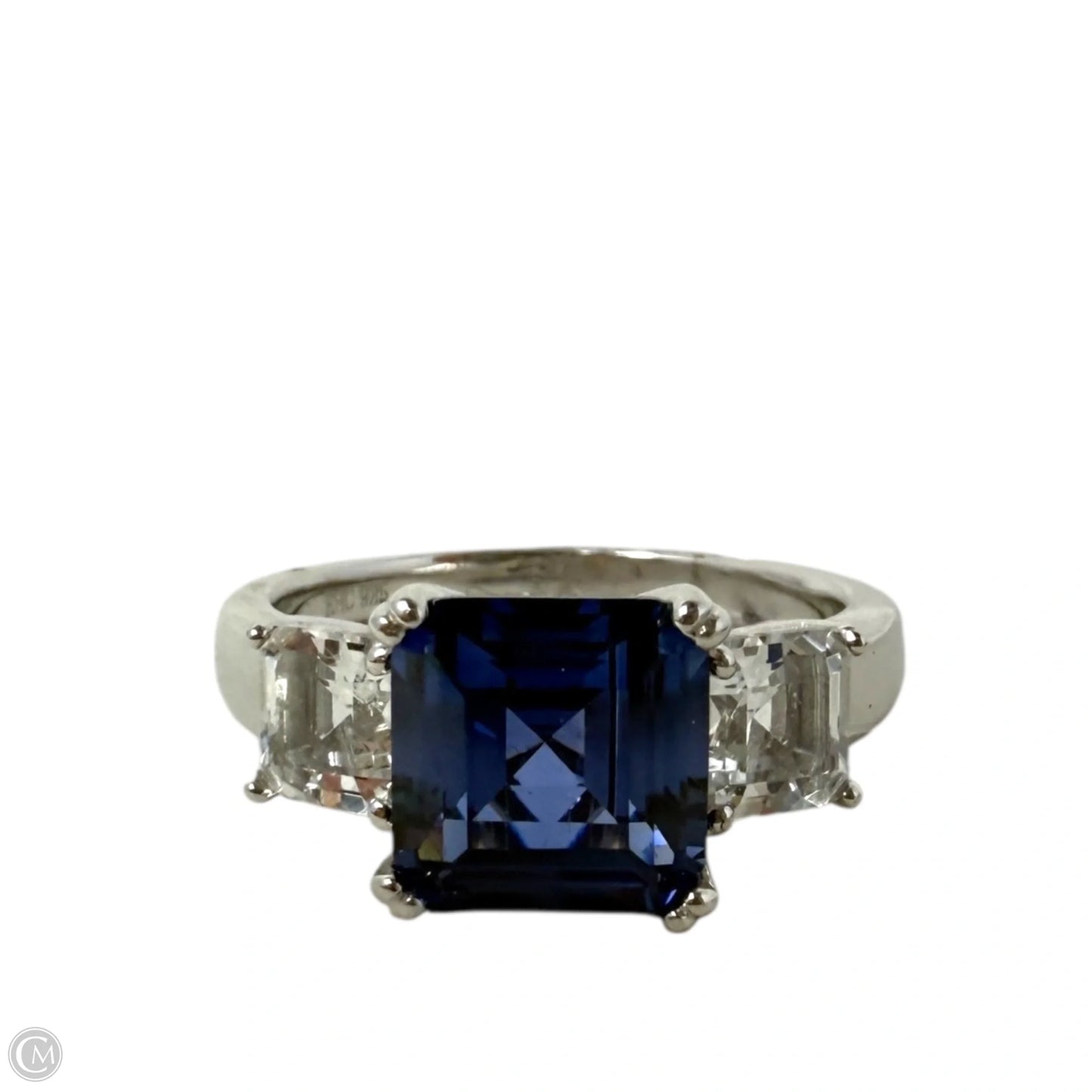 Sterling Silver Blue & Clear Stone Ring, Size: 8